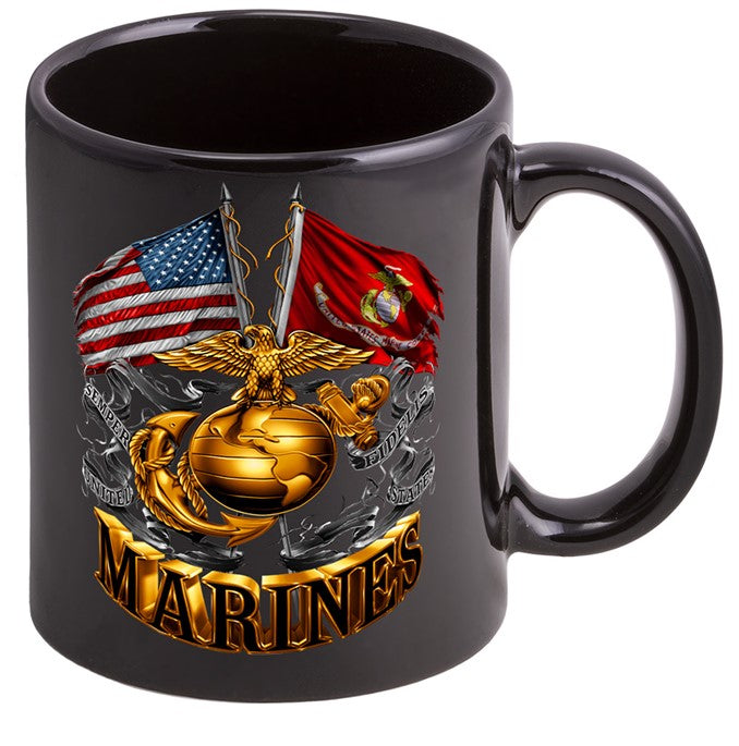 DOUBLE FLAG GOLD GLOBE MARINE CORPS Stoneware Mug  The Leatherneck Club  Swag Shop