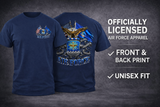Double Flag Eagle US Air Force Licensed Shirt, Long Sleeve & Hoodie | Official USAF Apparel | Veteran Military Clothing Made in USA
