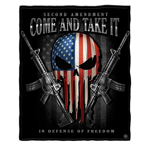 2nd Amendment Skull of Freedom Come and Take It Premium Plush Blanket