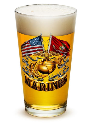 DOUBLE FLAG GOLD GLOBE MARINE CORPS Pint Glass