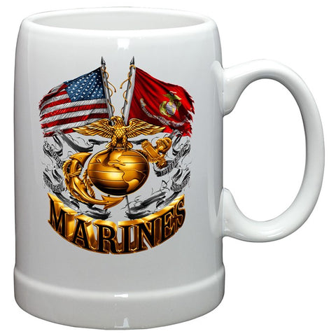 DOUBLE FLAG GOLD GLOBE MARINE CORPS Stoneware Mug