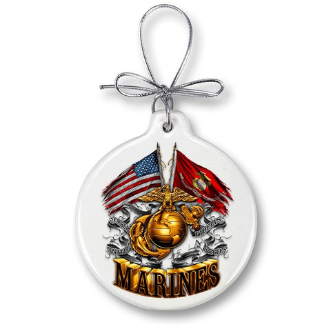 DOUBLE FLAG GOLD GLOB MARINE CORPS Christmas Ornament