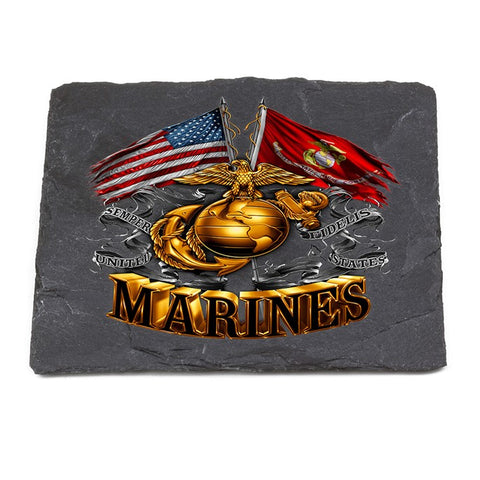 DOUBLE FLAG GOLD GLOB MARINE CORPS Stoneware Coaster