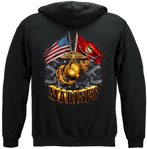 Double Flag Gold Globe Marine Corps Premium Hooded Sweat Shirt