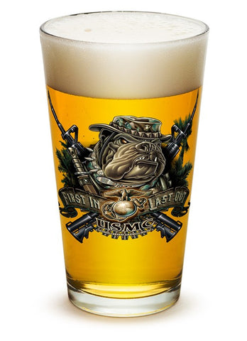 MARINE DEVIL DOG FIRST IN LAST OUT Pint Glass