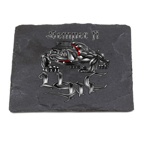 SEMPRI FI CHROME DOG MARINE CORPS Stoneware Coaster