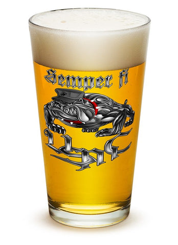 SEMPRI FI CHROME DOG MARINE CORPS Pint Glass