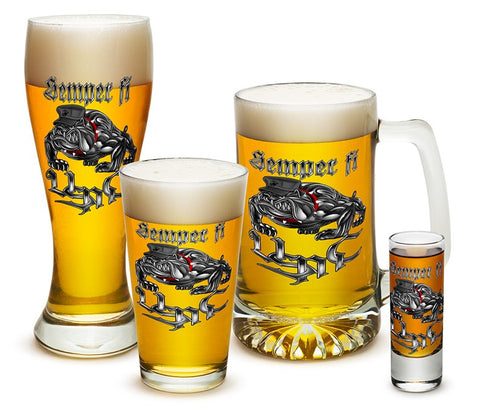 SEMPER FI CHROME DOG MARINE CORPS Glassware Set